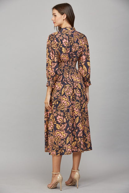 Floral Print Front Zip Midi