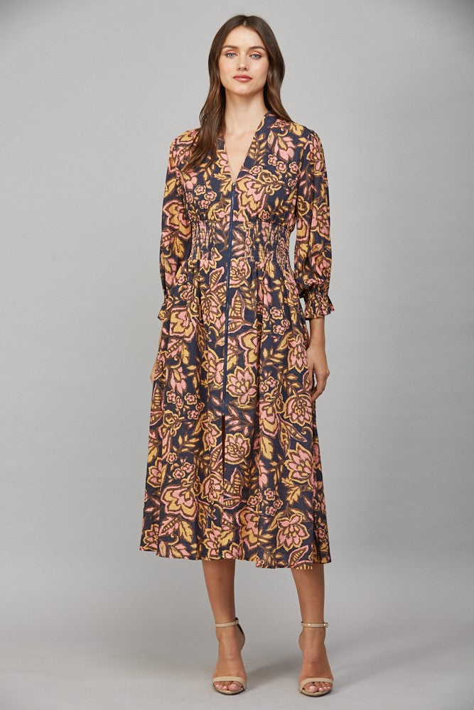 Floral Print Front Zip Midi