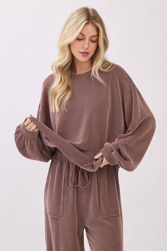 Ribbed Knit Wide Leg Bottoms