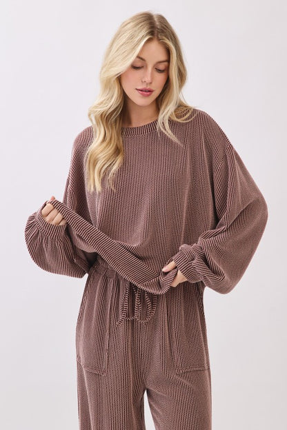 Ribbed Knit Wide Leg Bottoms