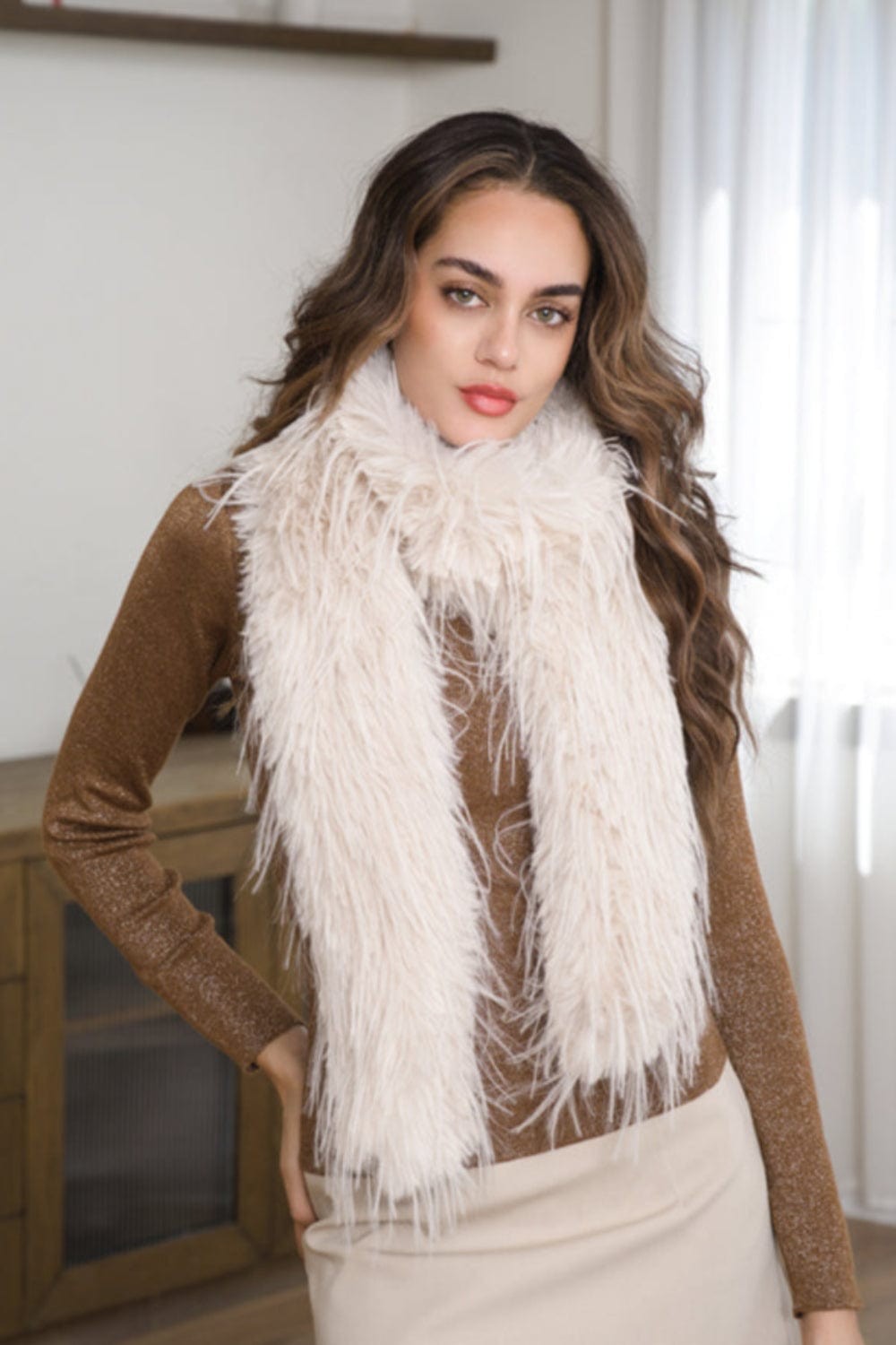 Lana Feathered Fur Shaggy Scarf Stole