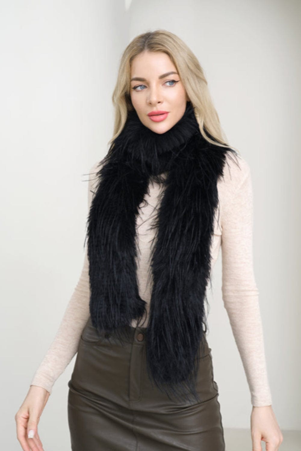 Lana Feathered Fur Shaggy Scarf Stole