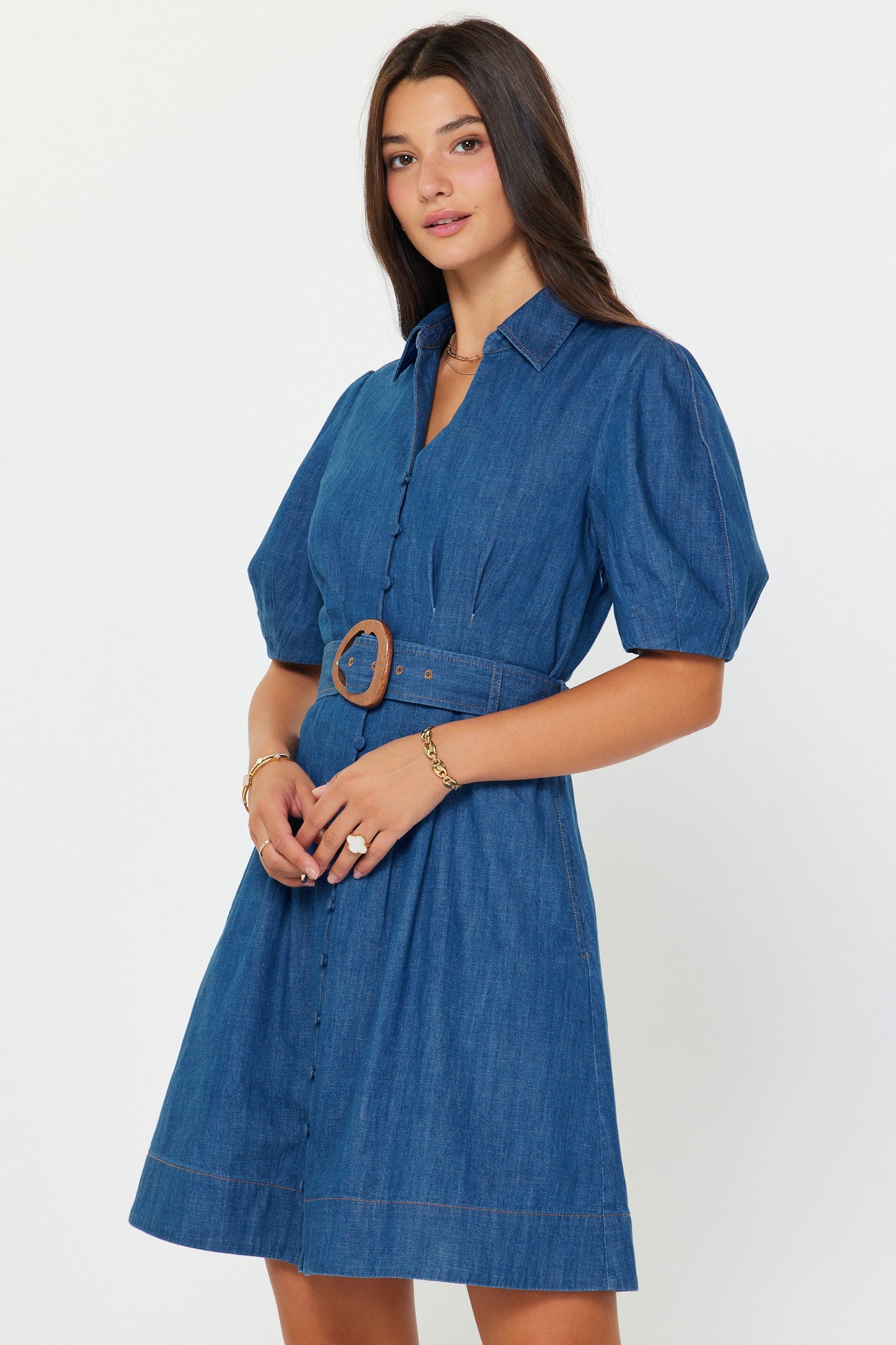 Denim Button Down Belted Mini Dress