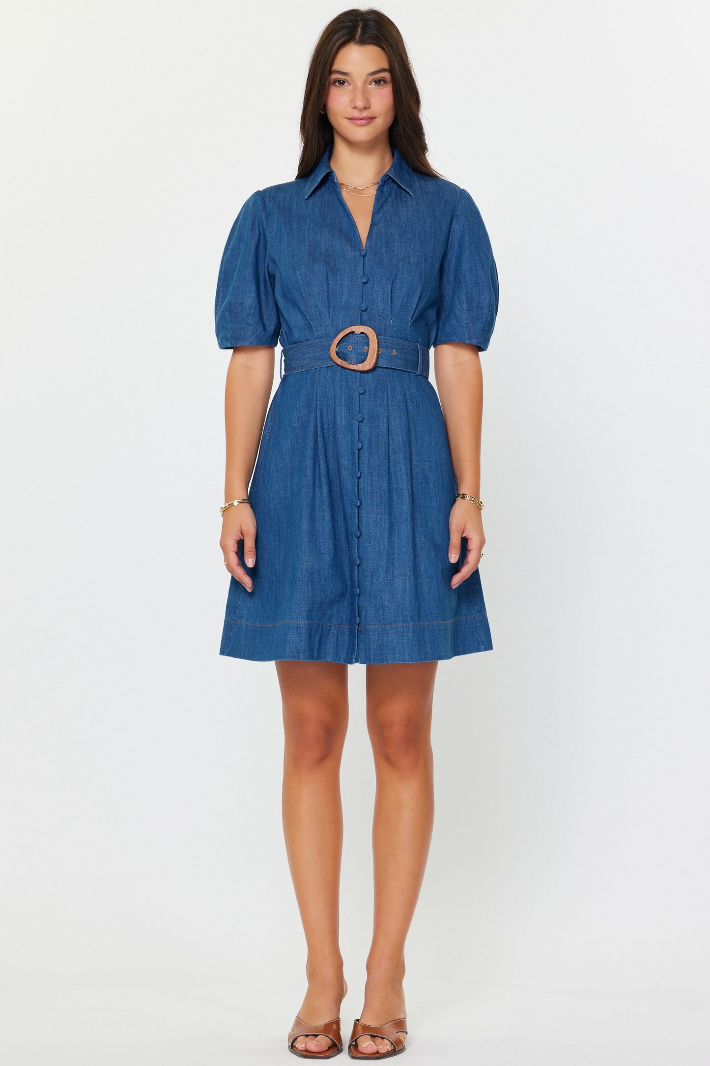 Denim Button Down Belted Mini Dress