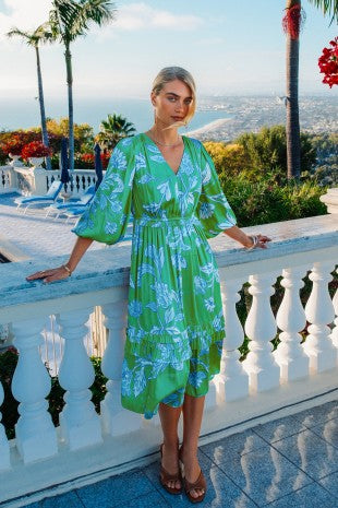 Botanical Floral Printed Midi Dress