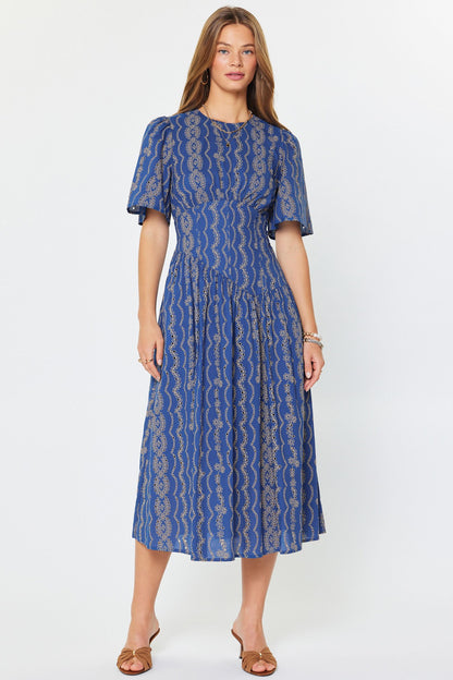 Embroidered Half Sleeves Maxi Dress