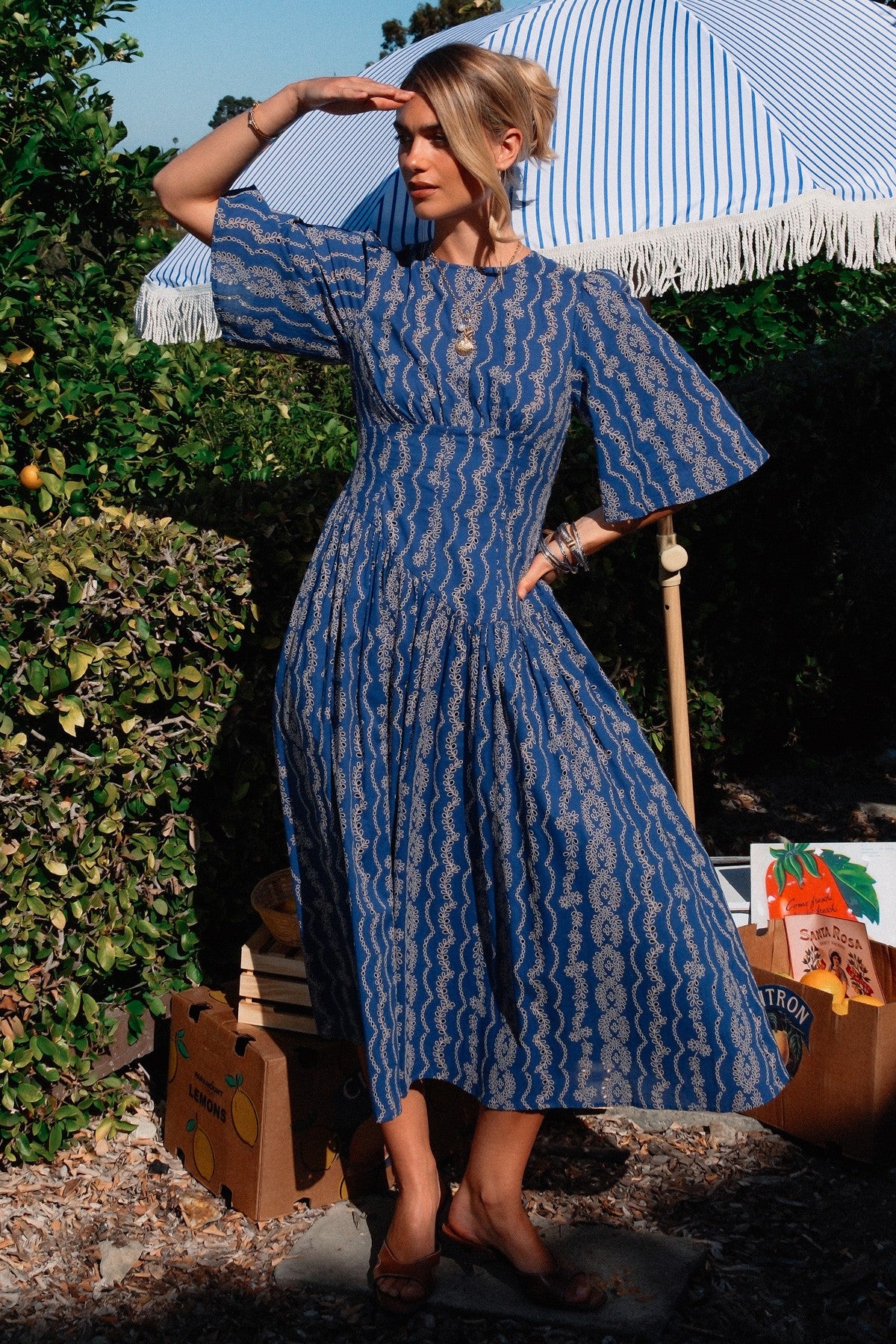 Embroidered Half Sleeves Maxi Dress