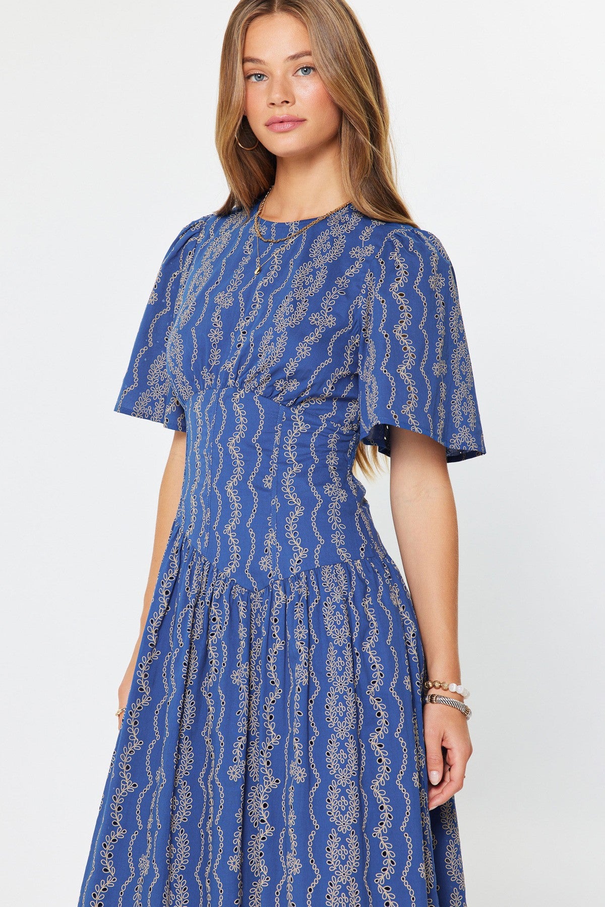 Embroidered Half Sleeves Maxi Dress
