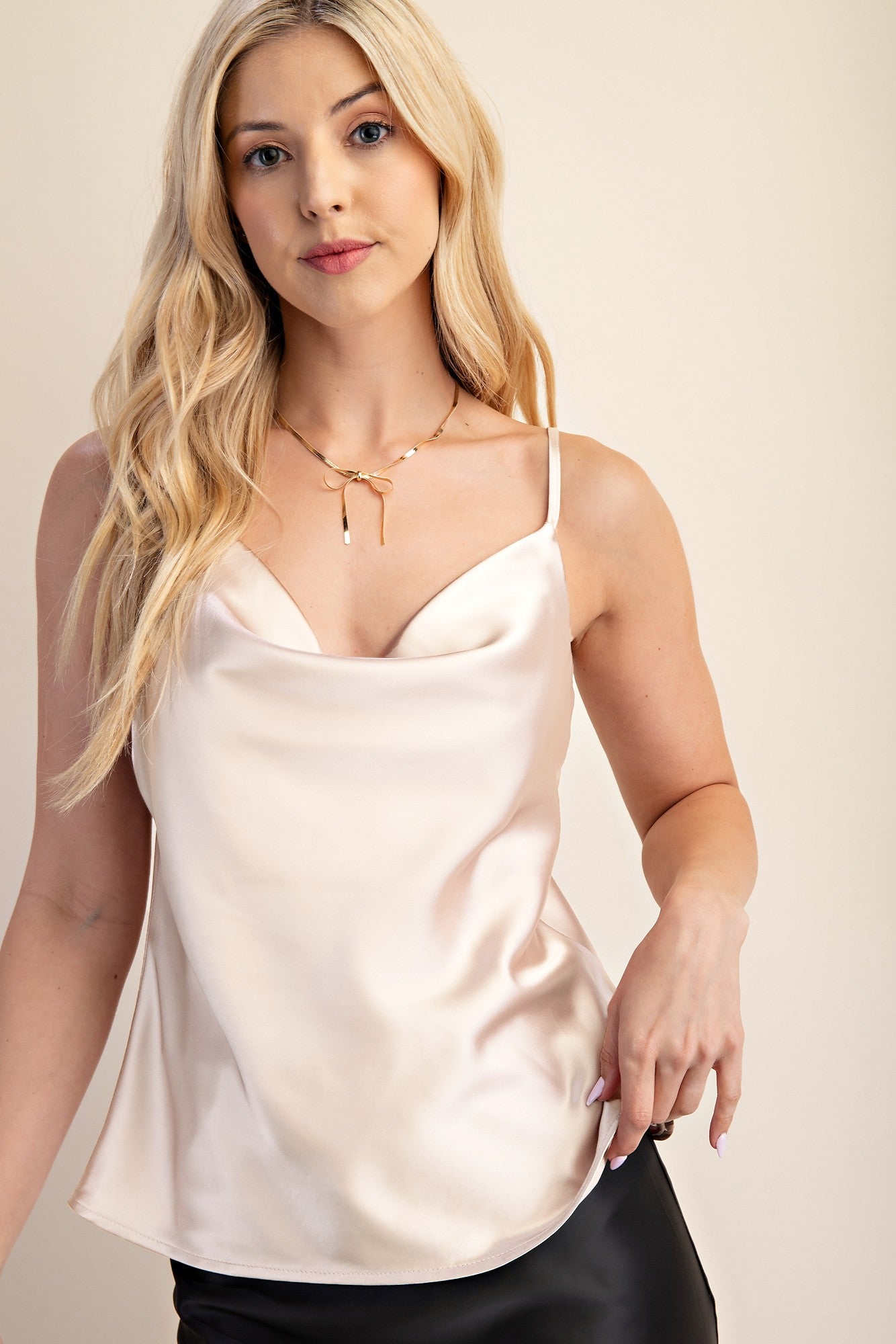 Satin Cowl Neck Cami – Grey the brand