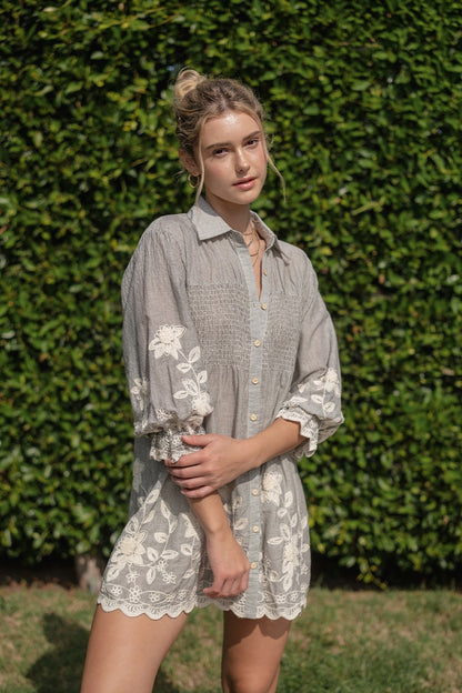 Spring Embroidered Shirt Dress