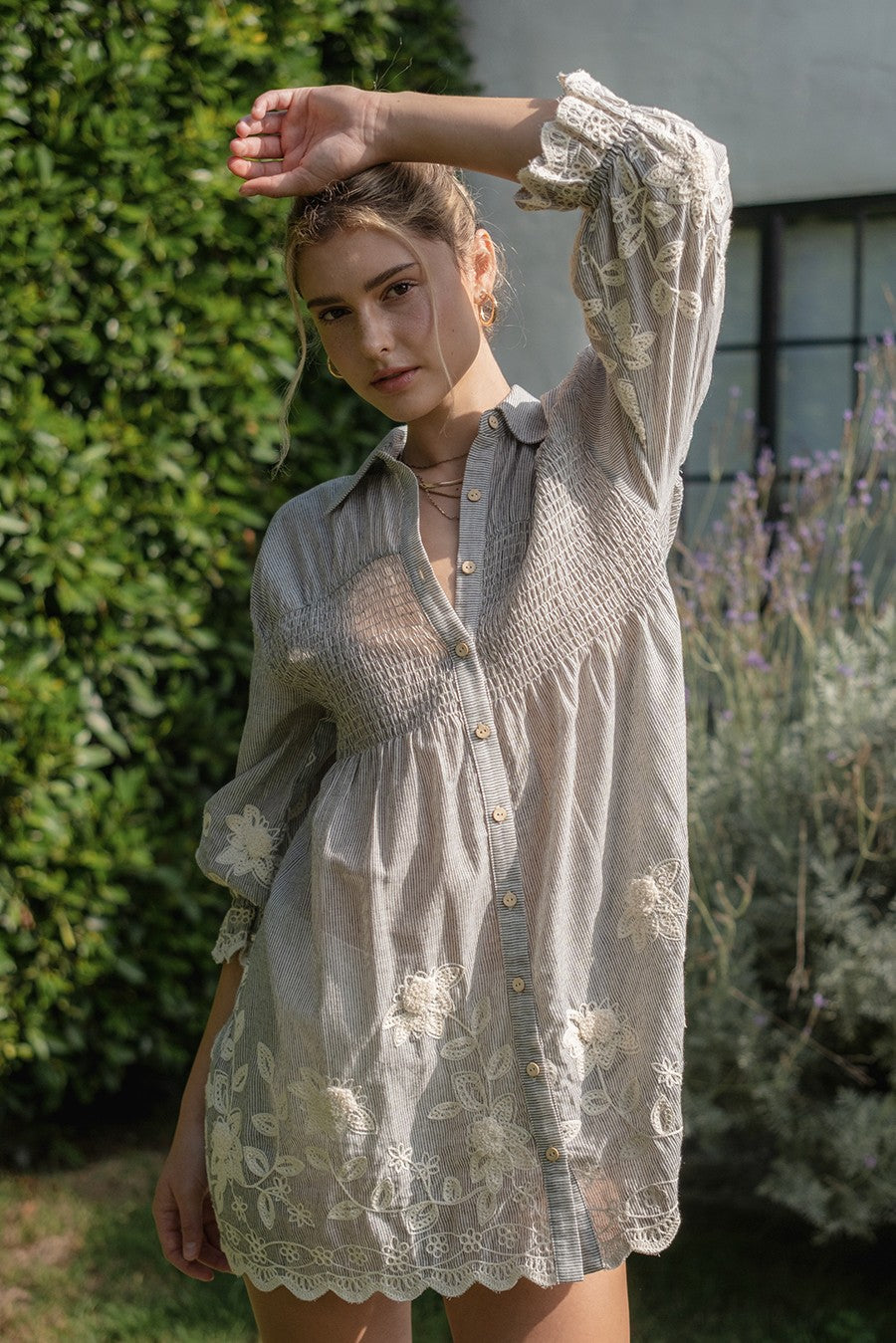 Spring Embroidered Shirt Dress