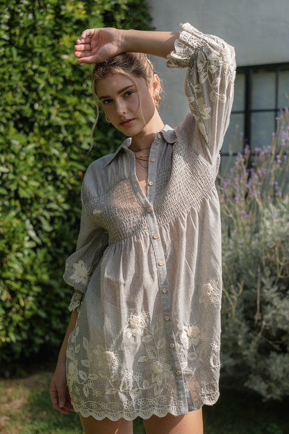 Spring Embroidered Shirt Dress