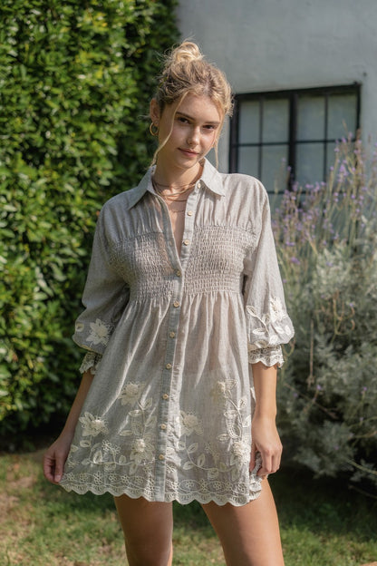 Spring Embroidered Shirt Dress