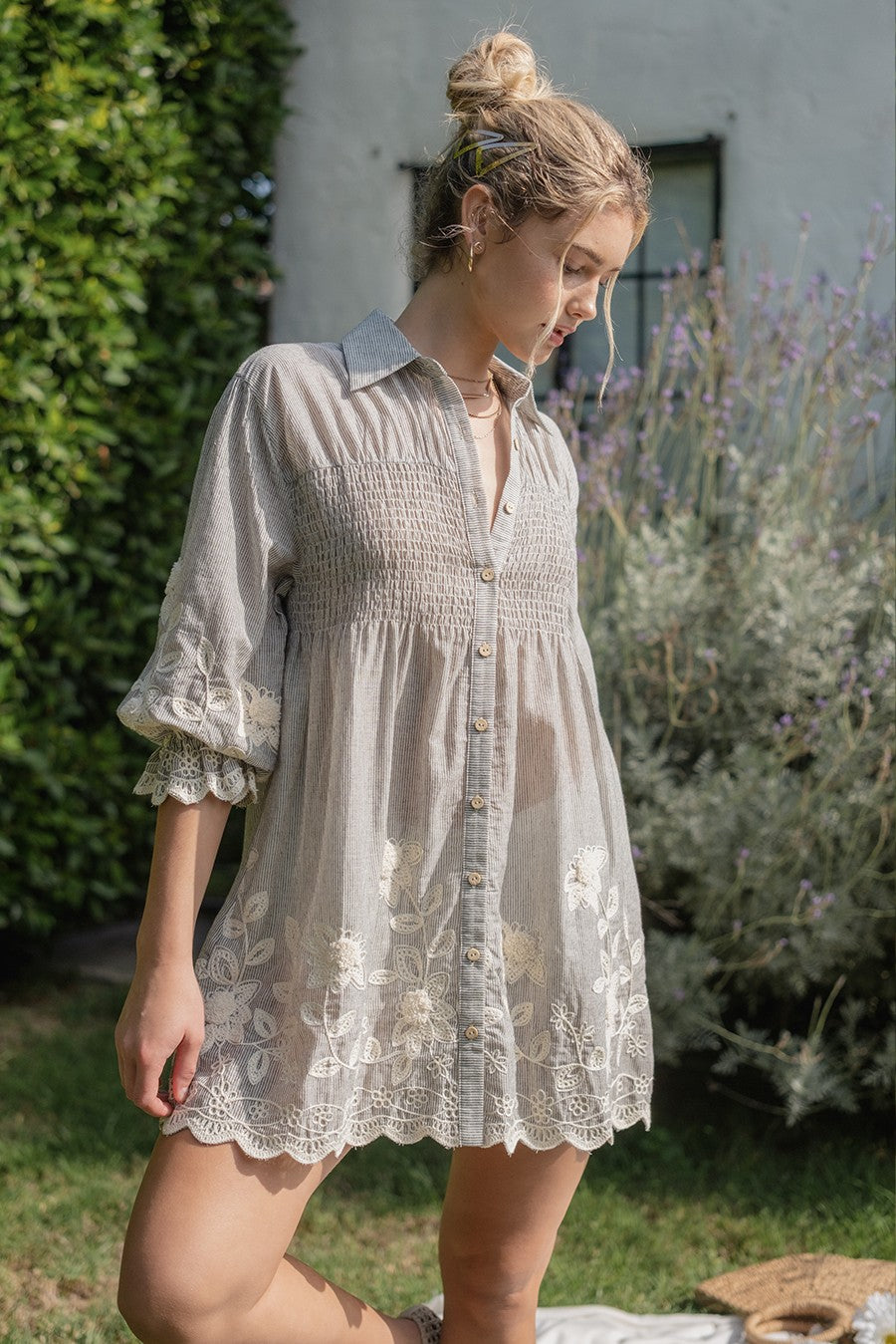 Spring Embroidered Shirt Dress