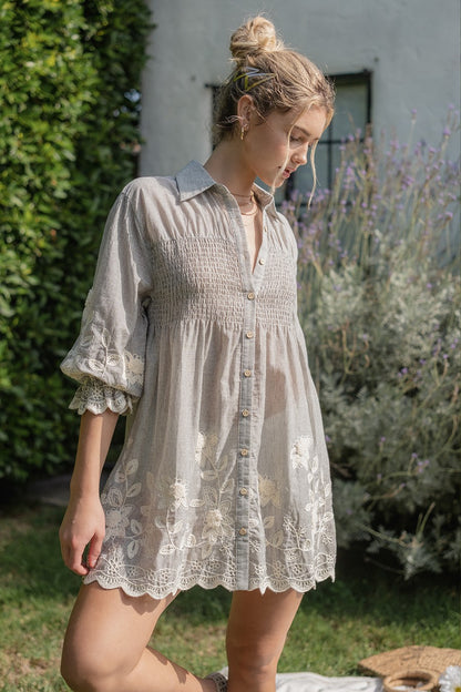 Spring Embroidered Shirt Dress