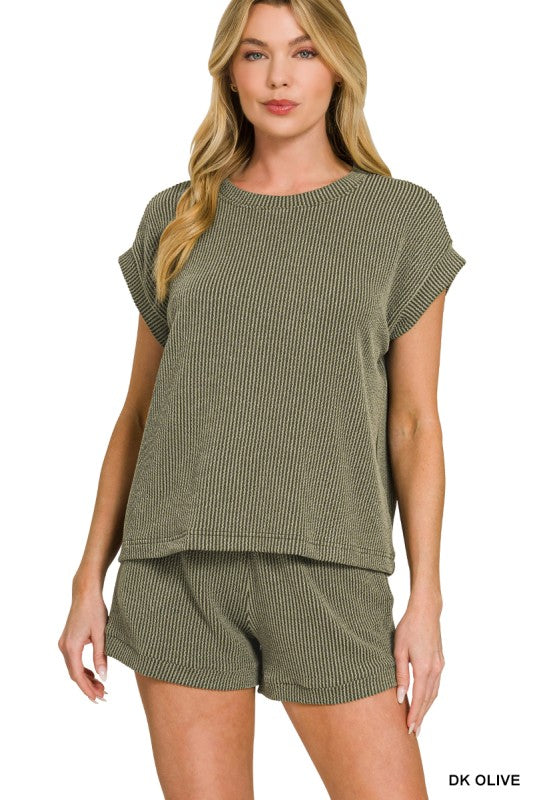 Raised Rib Cap Sleeve Top & Shorts Set