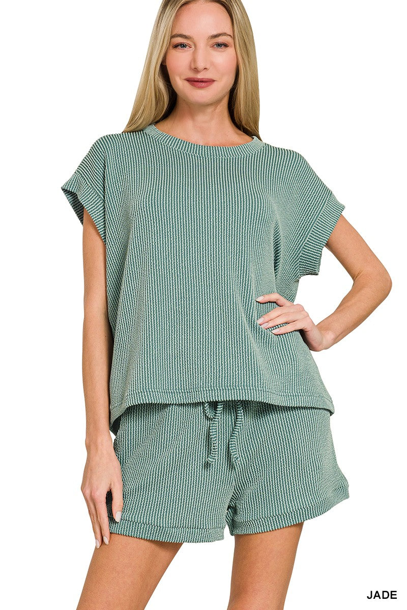Raised Rib Cap Sleeve Top & Shorts Set