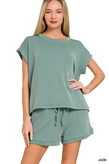 Raised Rib Cap Sleeve Top & Shorts Set