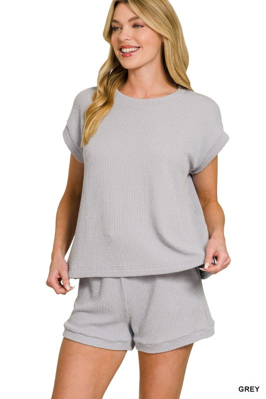 Raised Rib Cap Sleeve Top & Shorts Set