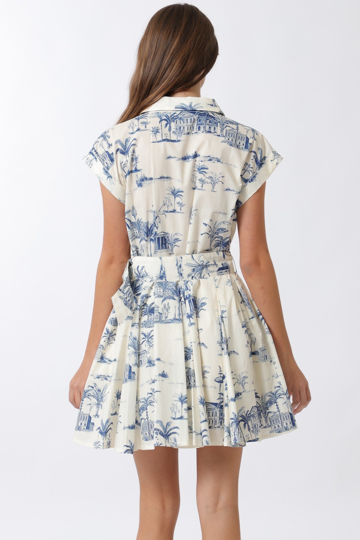 Print Button Down Belted Mini Dress