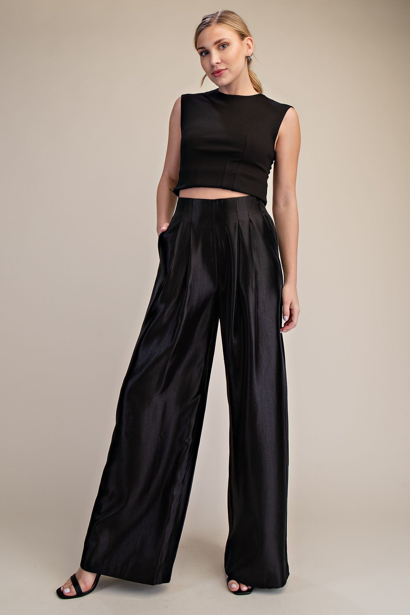 Pleated High-waisted Wide Pants