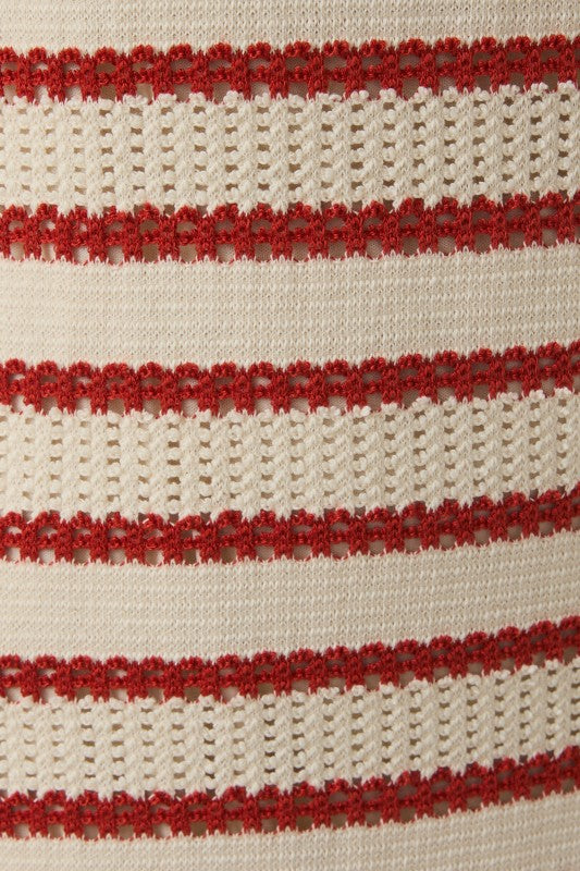 Boat Neck Knit Cream & Red Maxi