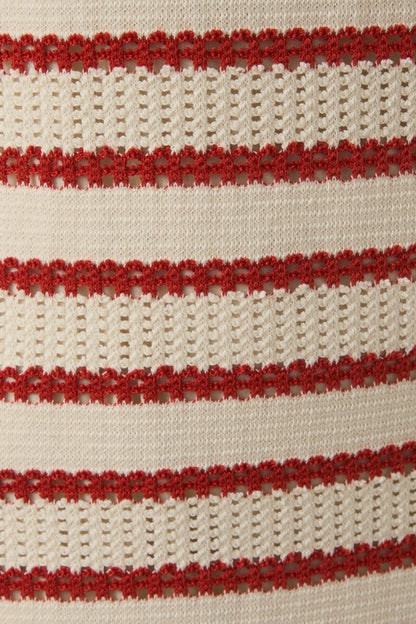 Boat Neck Knit Cream & Red Maxi