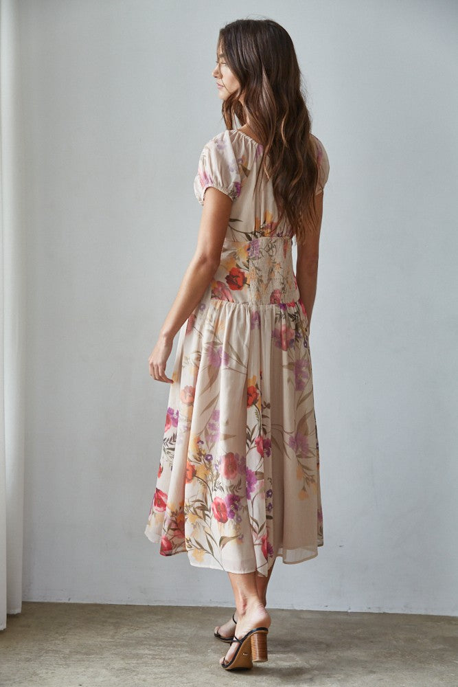 Lais Floral Square Neck Midi