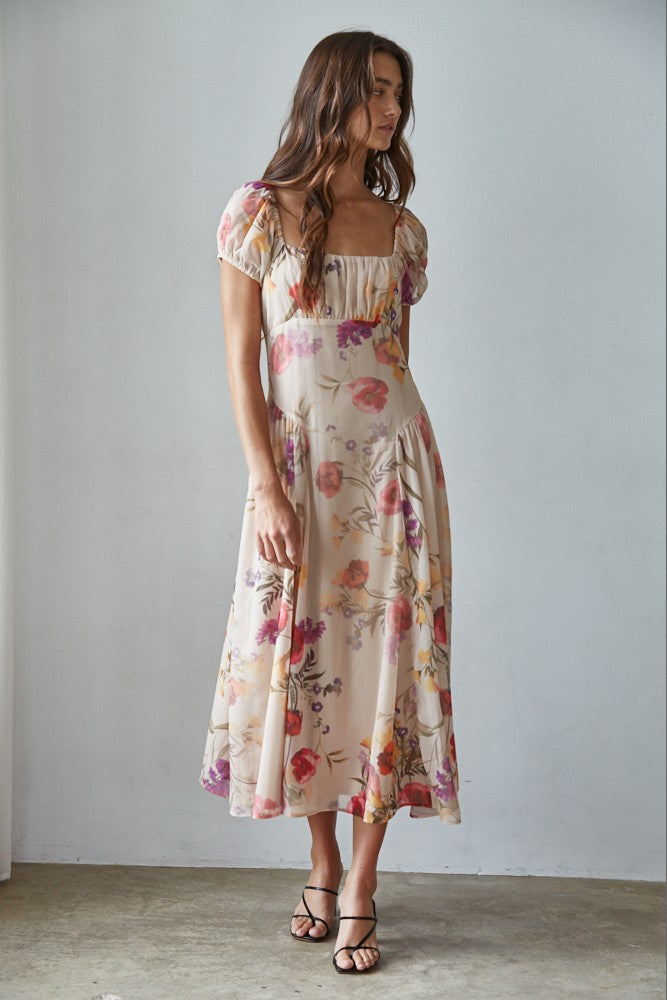 Lais Floral Square Neck Midi