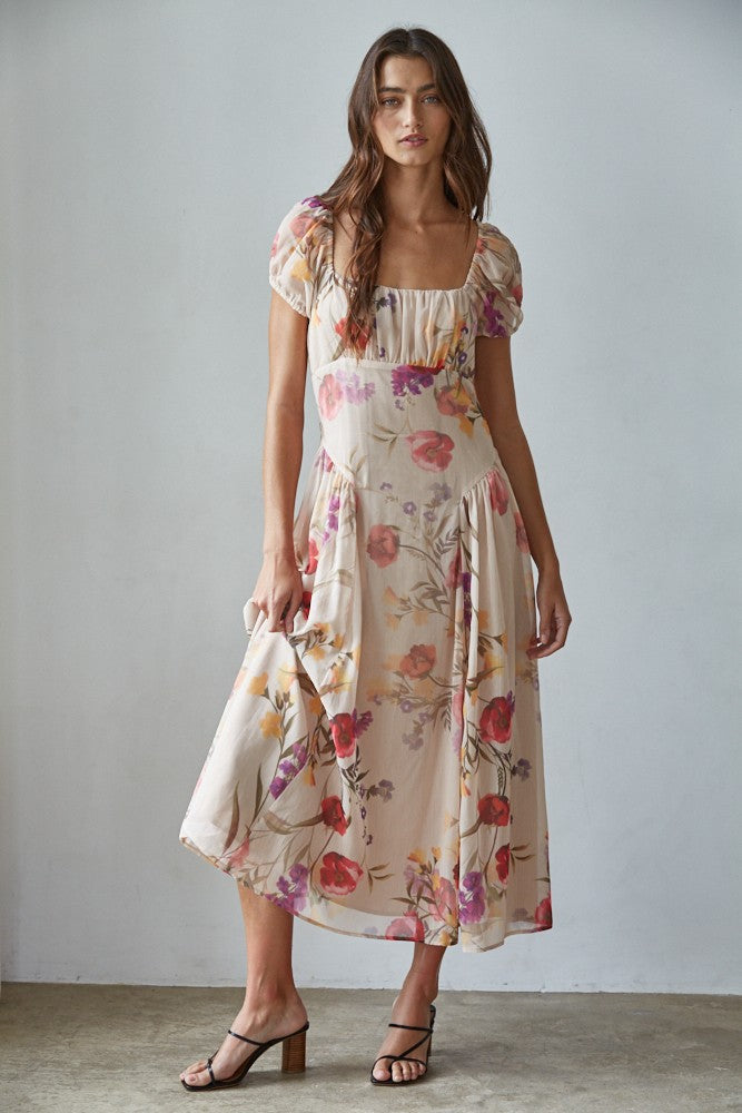 Lais Floral Square Neck Midi