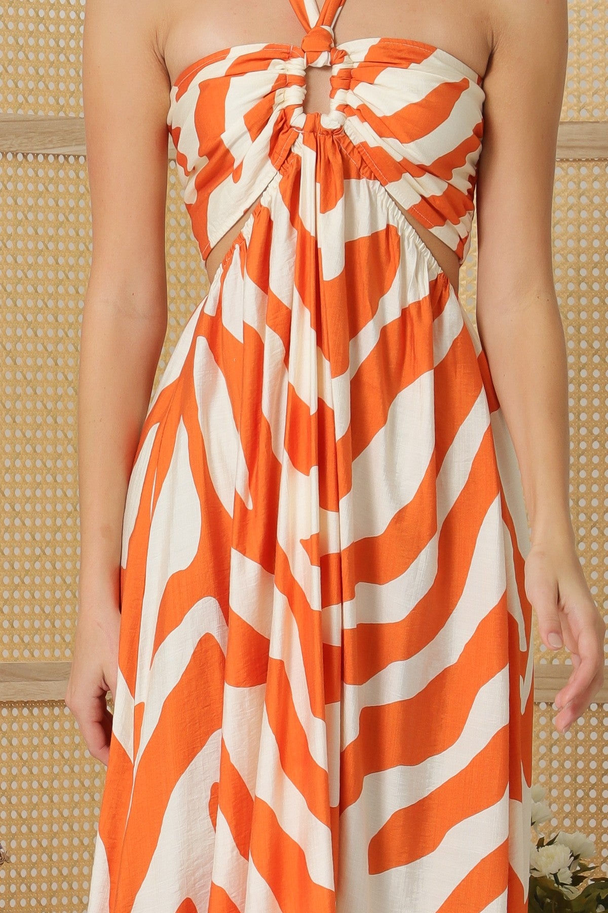 Tie Back Neck Cut-out Elastic Waisted Maxi Dress