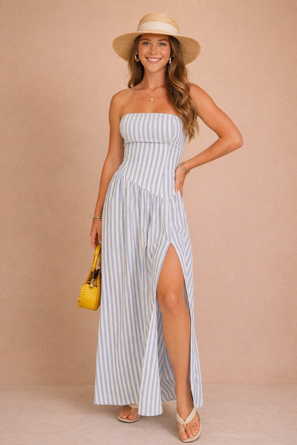 Striped Strapless Maxi Dress