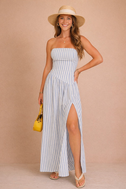 Striped Strapless Maxi Dress