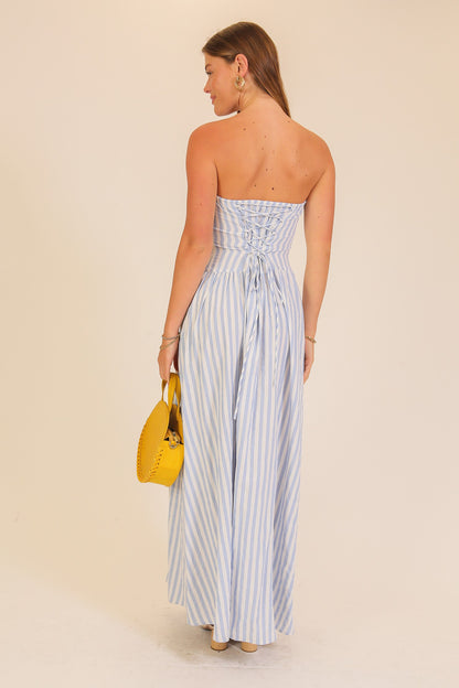 Striped Strapless Maxi Dress