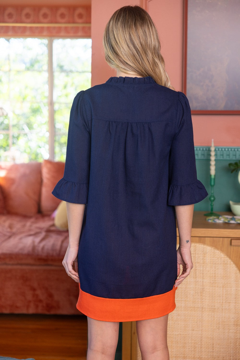 Tassle V-neck Embroidery Detailed Shift Dress