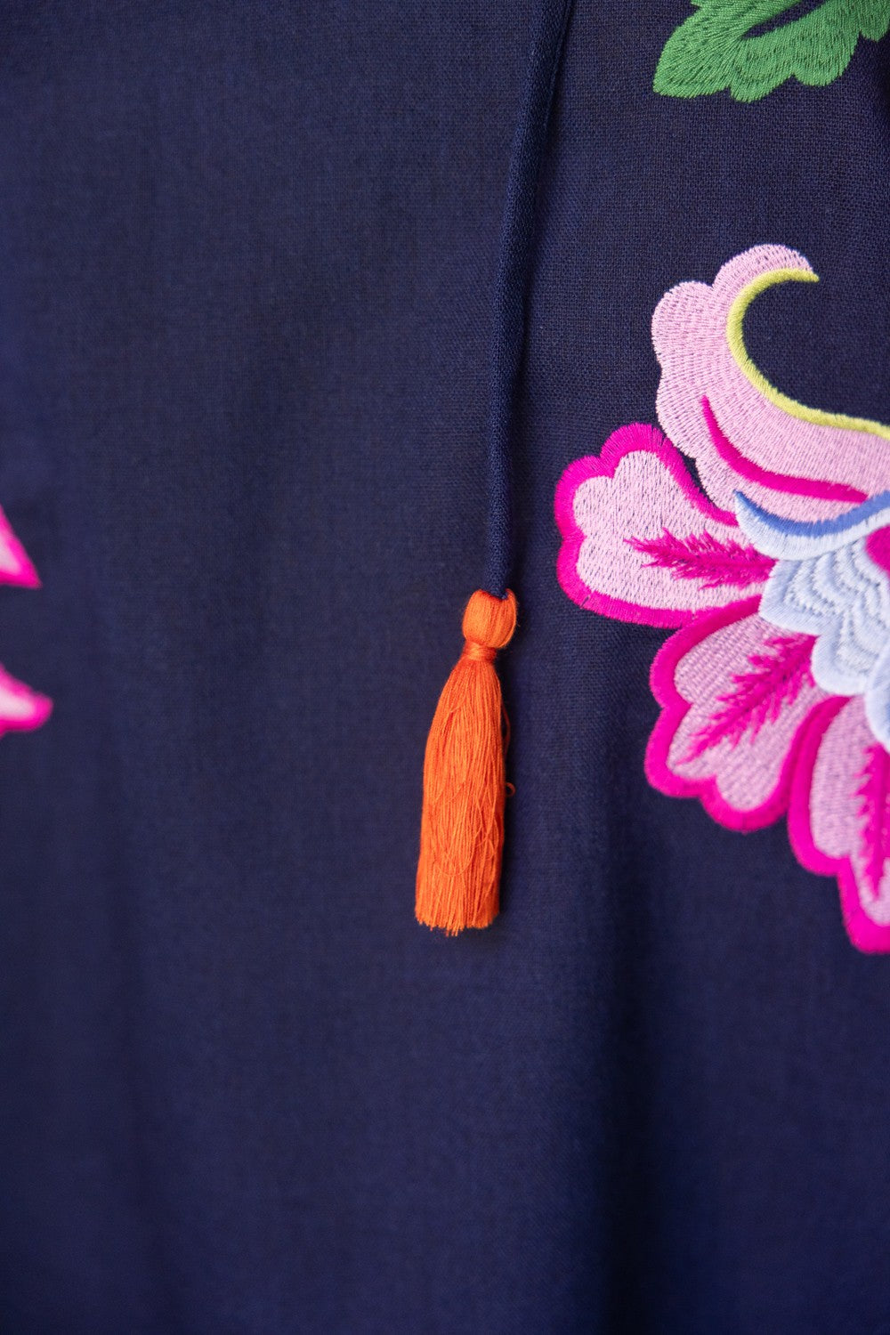 Tassle V-neck Embroidery Detailed Shift Dress