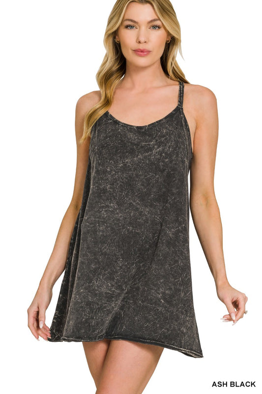 Crinkle Washed Mini Dress W/ Built-in Romper Liner