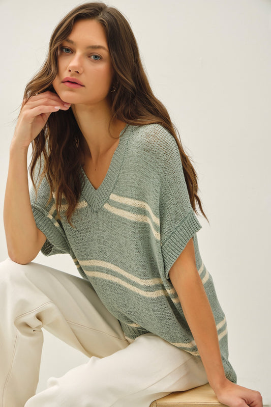 Striped V-neck Sweater