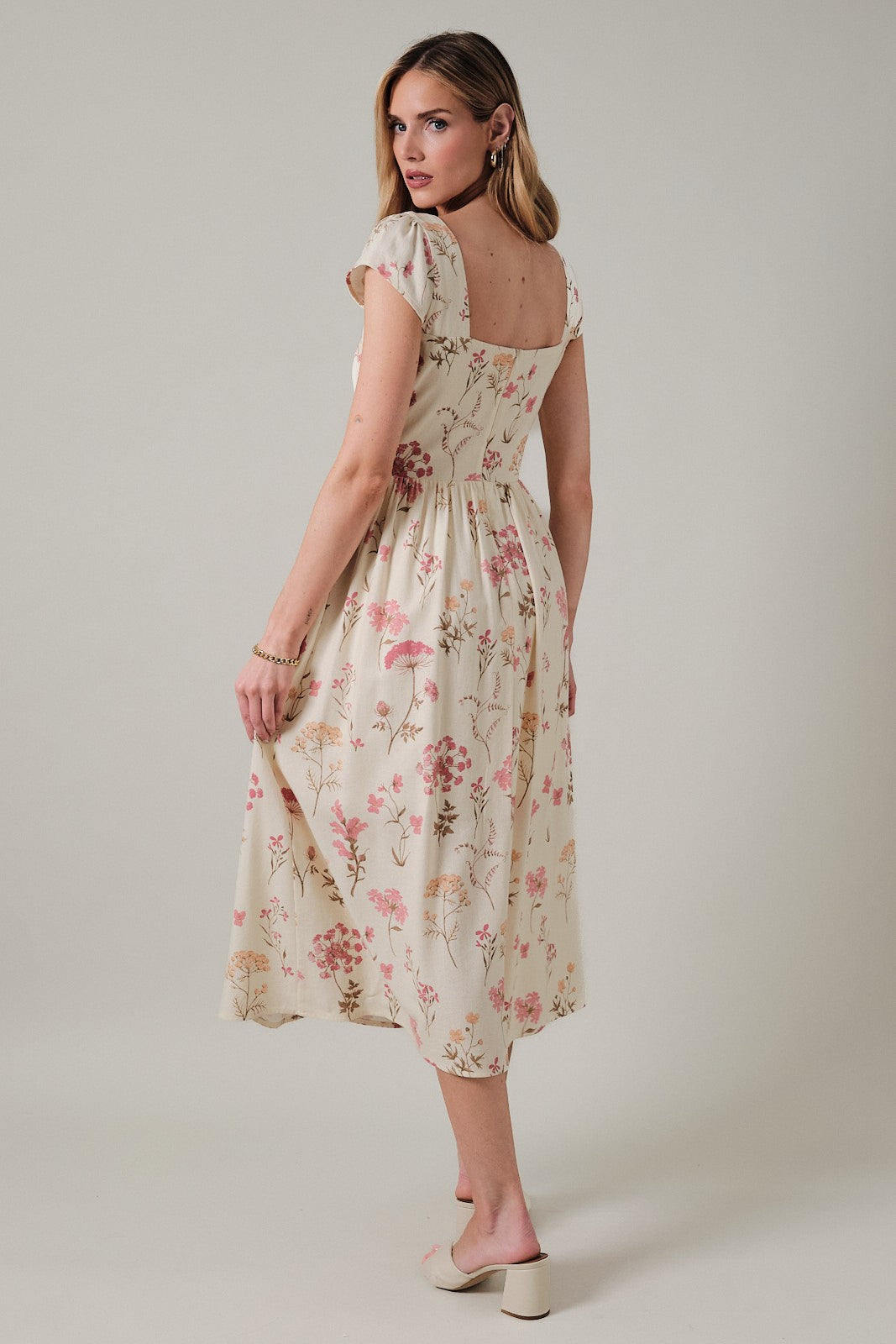 Square Neck Short Sleeve Fit & Flare Midi Dress