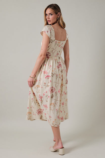 Square Neck Short Sleeve Fit & Flare Midi Dress