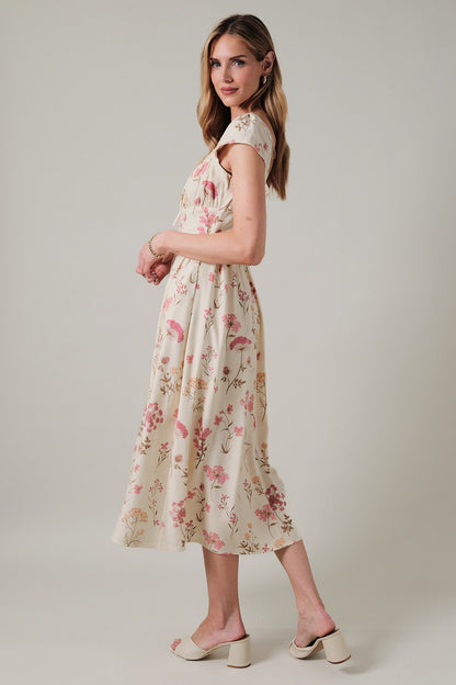 Square Neck Short Sleeve Fit & Flare Midi Dress