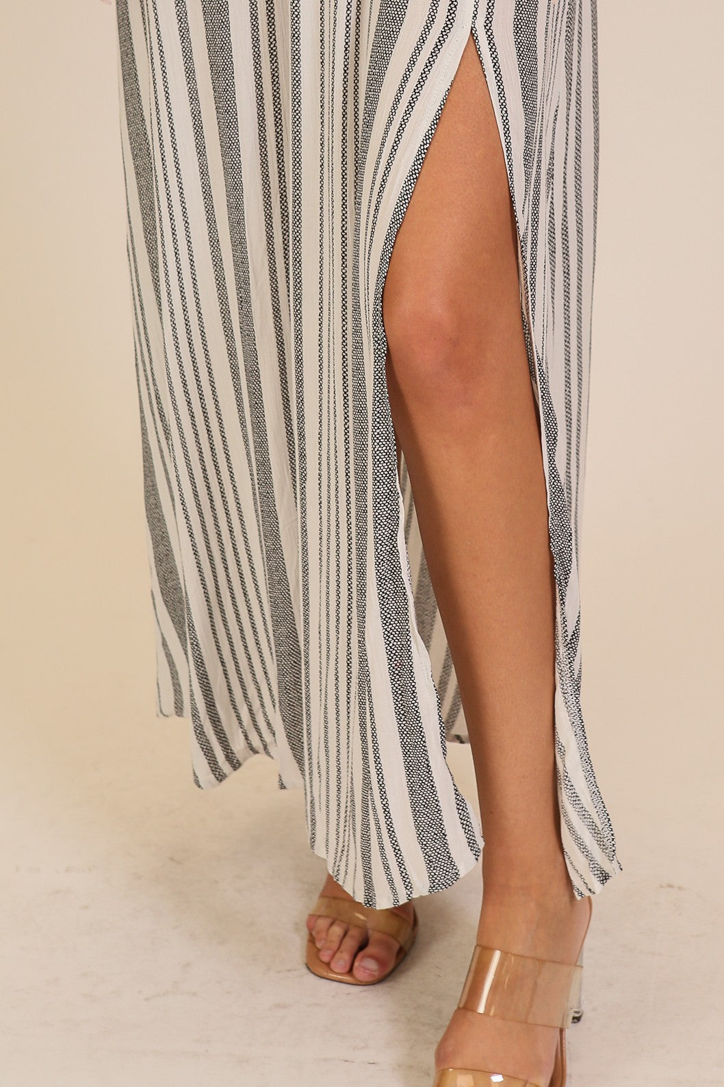 Off White/Black Striped Maxi Sundress