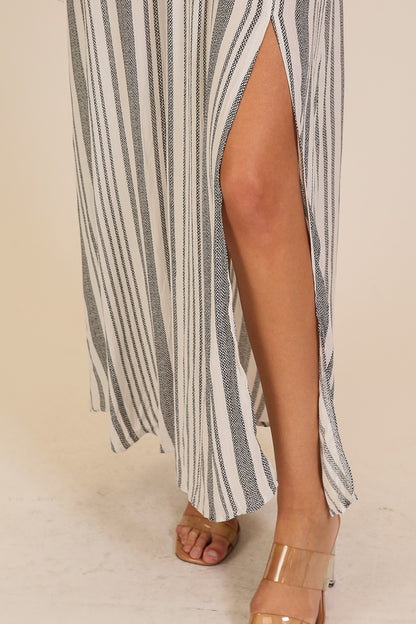 Off White/Black Striped Maxi Sundress