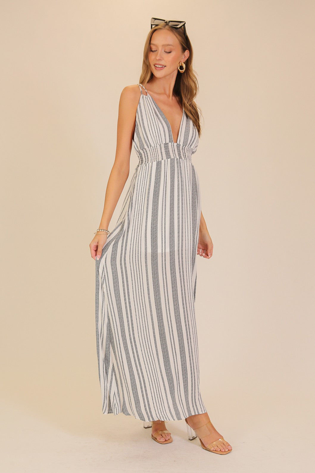 Off White/Black Striped Maxi Sundress