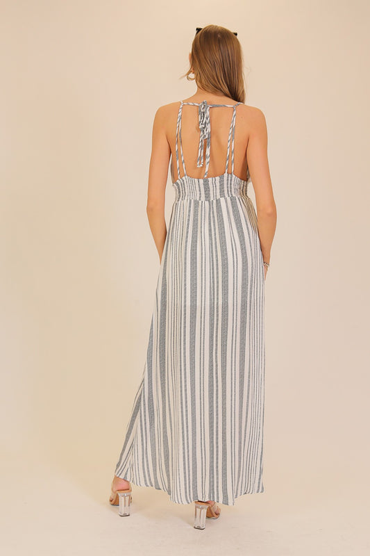 Off White/Black Striped Maxi Sundress