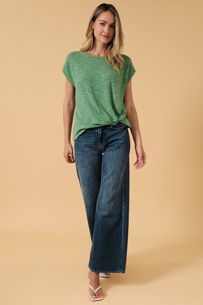 Round Neck Short Sleeve Front Twist Top