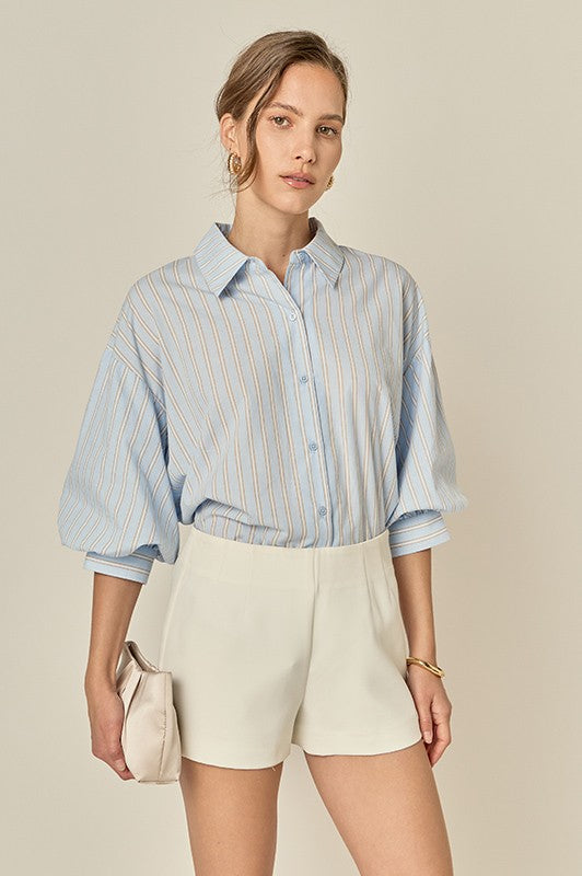 Striped Volume Sleeve Shirt