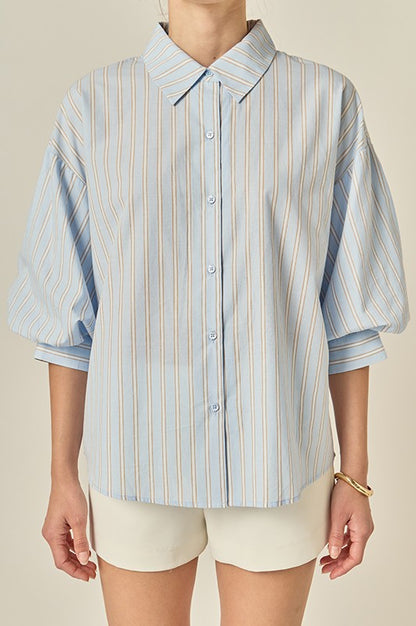 Striped Volume Sleeve Shirt