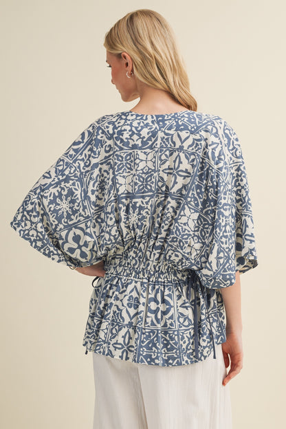 Surplice V-neck Dolman Sleeve Blouse