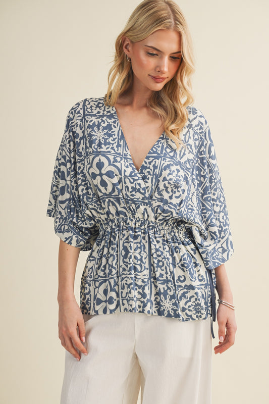Surplice V-neck Dolman Sleeve Blouse